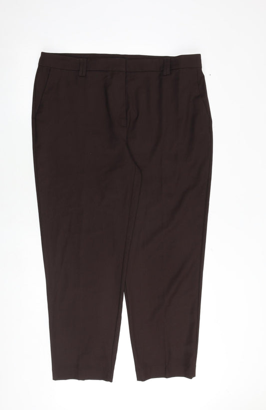 Marks and Spencer Womens Brown Polyester Trousers Size 18 Regular Zip