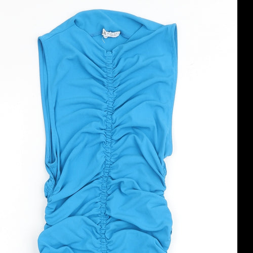 Zara Womens Blue Polyester Bodycon Size L Boat Neck Pullover