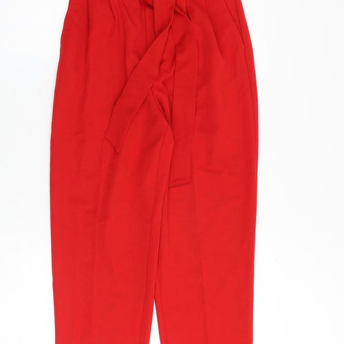 H&M Womens Red Polyester Trousers Size 8 Regular Zip - Paperbag Waist