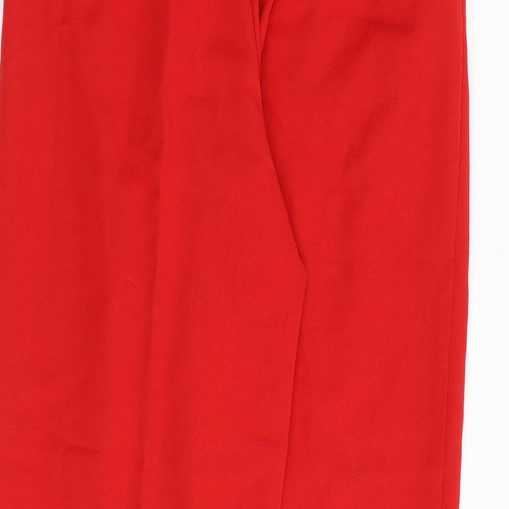 H&M Womens Red Polyester Trousers Size 8 Regular Zip - Paperbag Waist