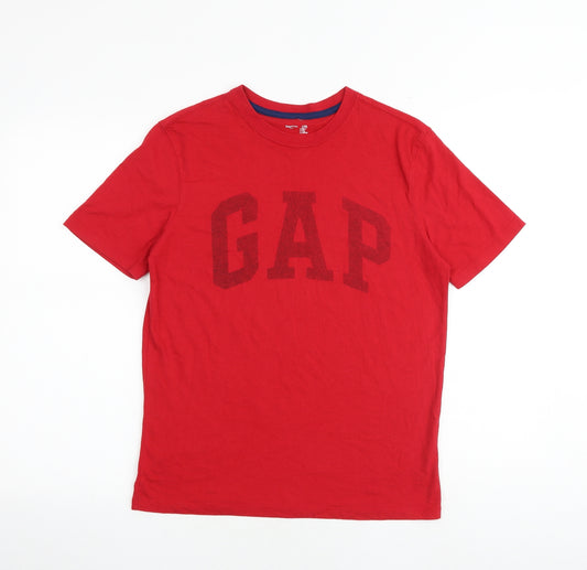Gap Boys Red 100% Cotton Basic T-Shirt Size 13 Years Round Neck Pullover