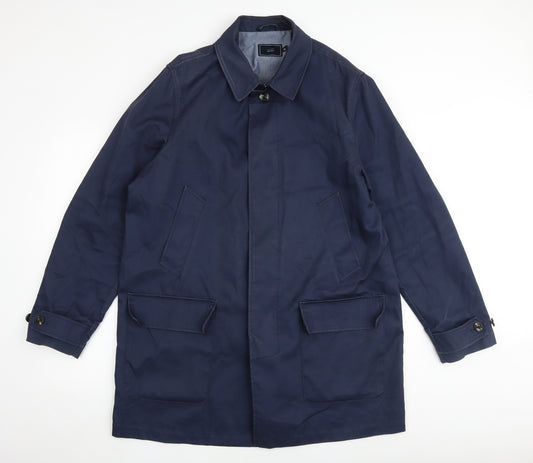 John Lewis Mens Blue Overcoat Coat Size XL Button