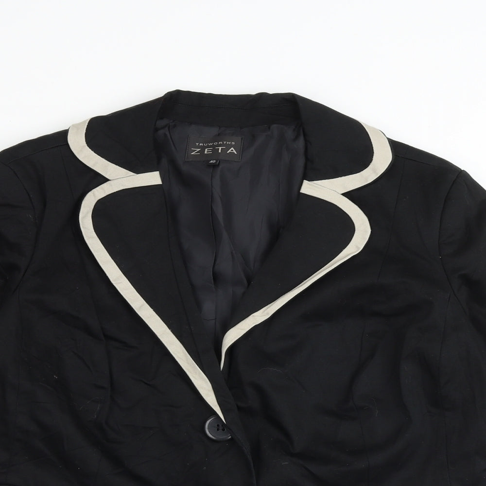 ZETA Womens Black Jacket Blazer Size 12 Button - Contrasting Trim