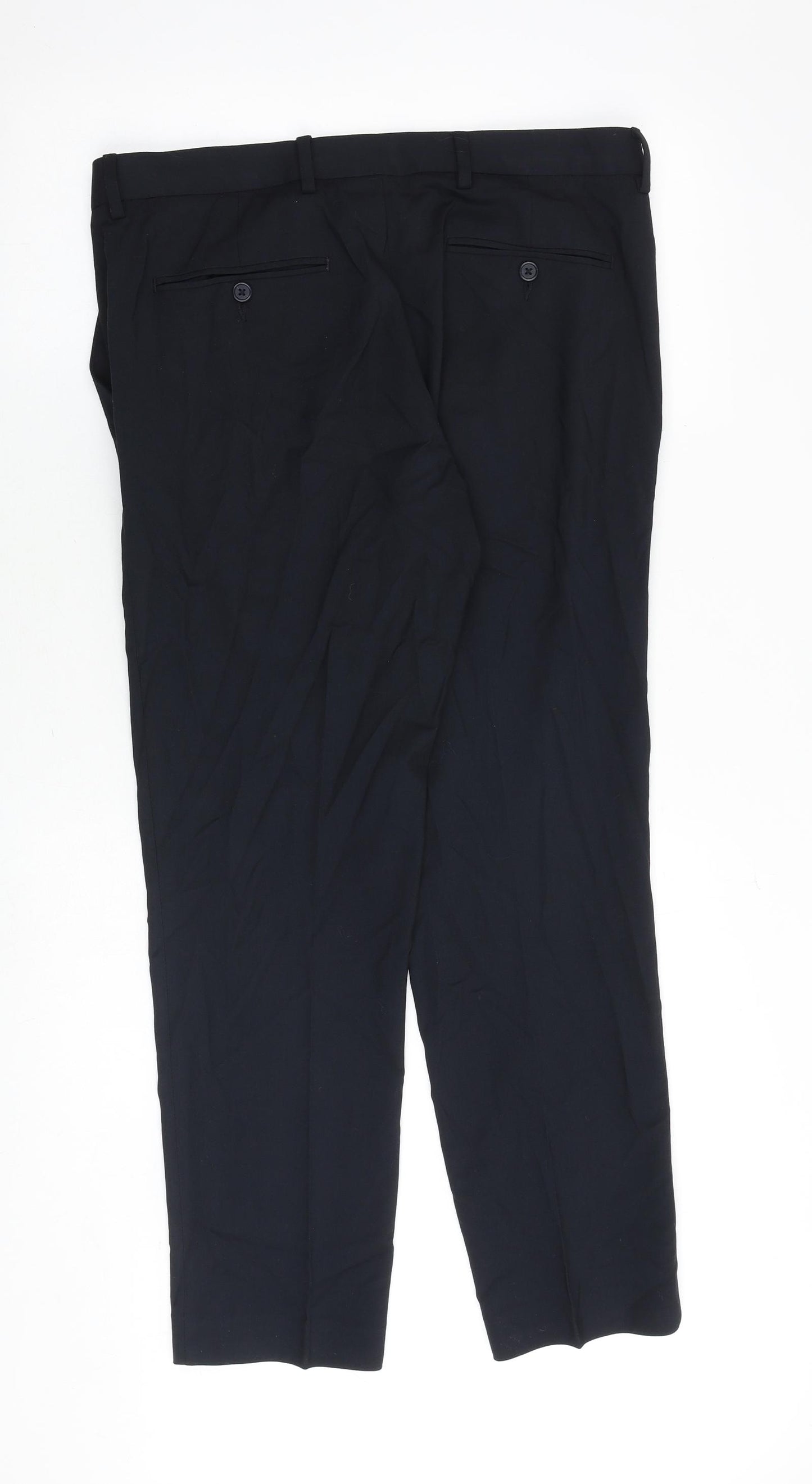 Marks and Spencer Mens Black Polyester Dress Pants Trousers Size 34 in Regular Zip