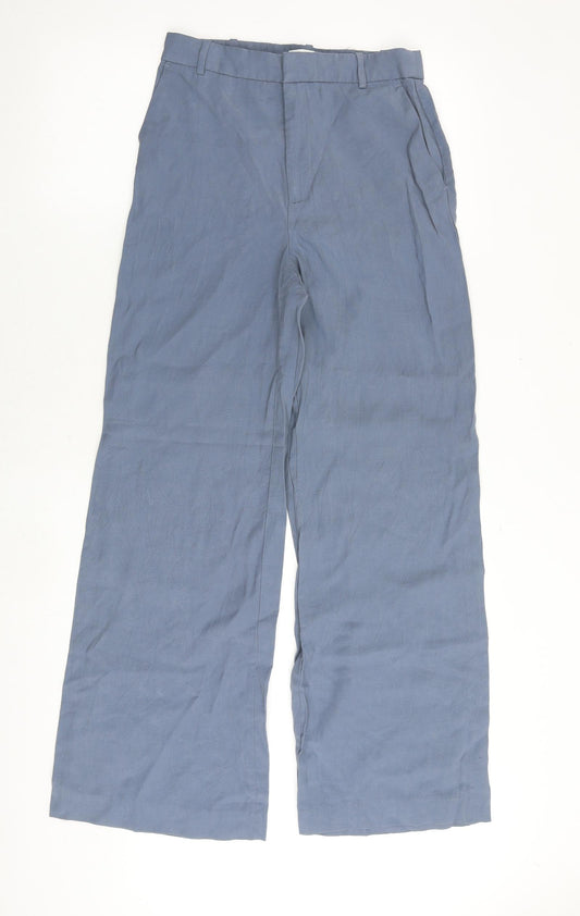 H&M Womens Blue Viscose Trousers Size 8 Regular Zip