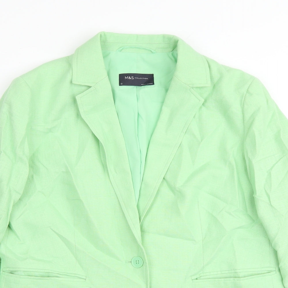 Marks and Spencer Womens Green Jacket Blazer Size 12 Button