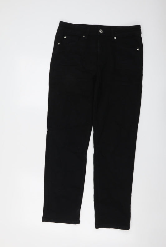 Marks and Spencer Womens Black Cotton Straight Jeans Size 12 L27 in Regular Button