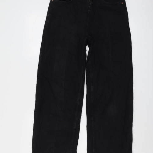 Marks and Spencer Womens Black Cotton Wide-Leg Jeans Size 8 L27 in Regular Button