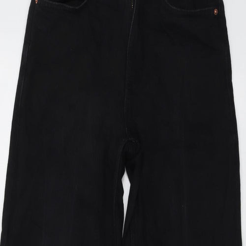 Marks and Spencer Womens Black Cotton Wide-Leg Jeans Size 8 L27 in Regular Button