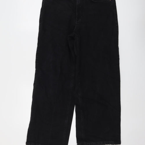 Marks and Spencer Womens Black Cotton Wide-Leg Jeans Size 10 L26 in Regular Button