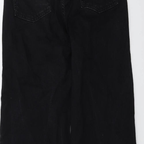 Marks and Spencer Womens Black Cotton Wide-Leg Jeans Size 10 L26 in Regular Button