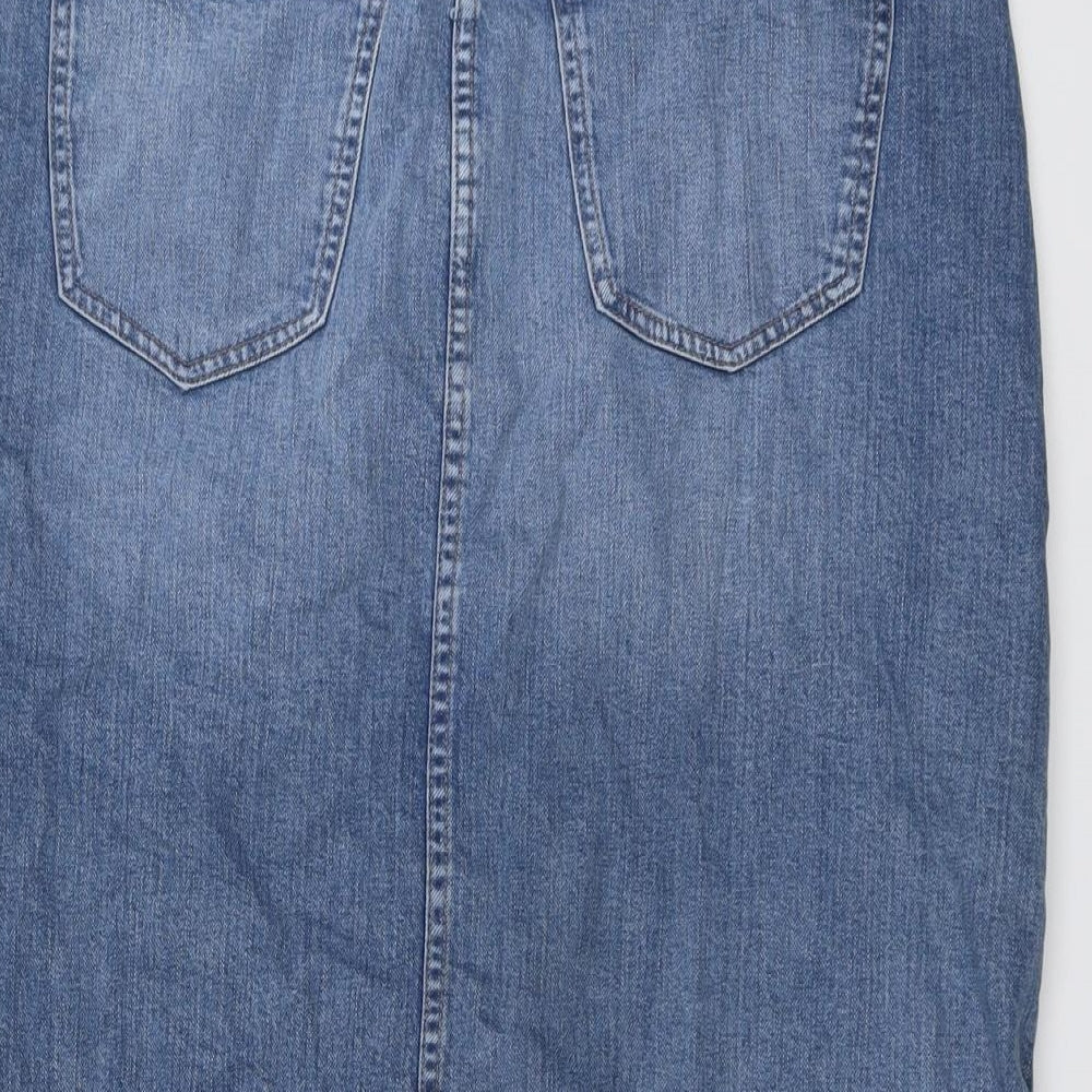 Marks and Spencer Womens Blue Cotton A-Line Skirt Size 14 Button