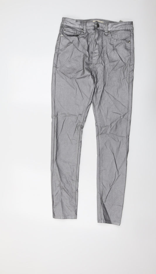 Marks and Spencer Womens Silver Viscose Trousers Size 10 L28 in Regular Button
