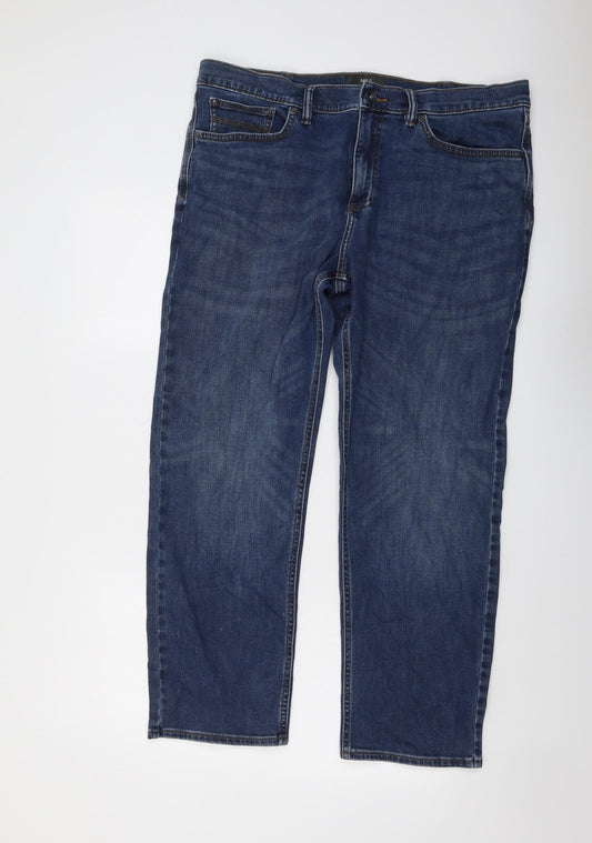 Marks and Spencer Mens Blue Cotton Straight Jeans Size 38 in L29 in Regular Button