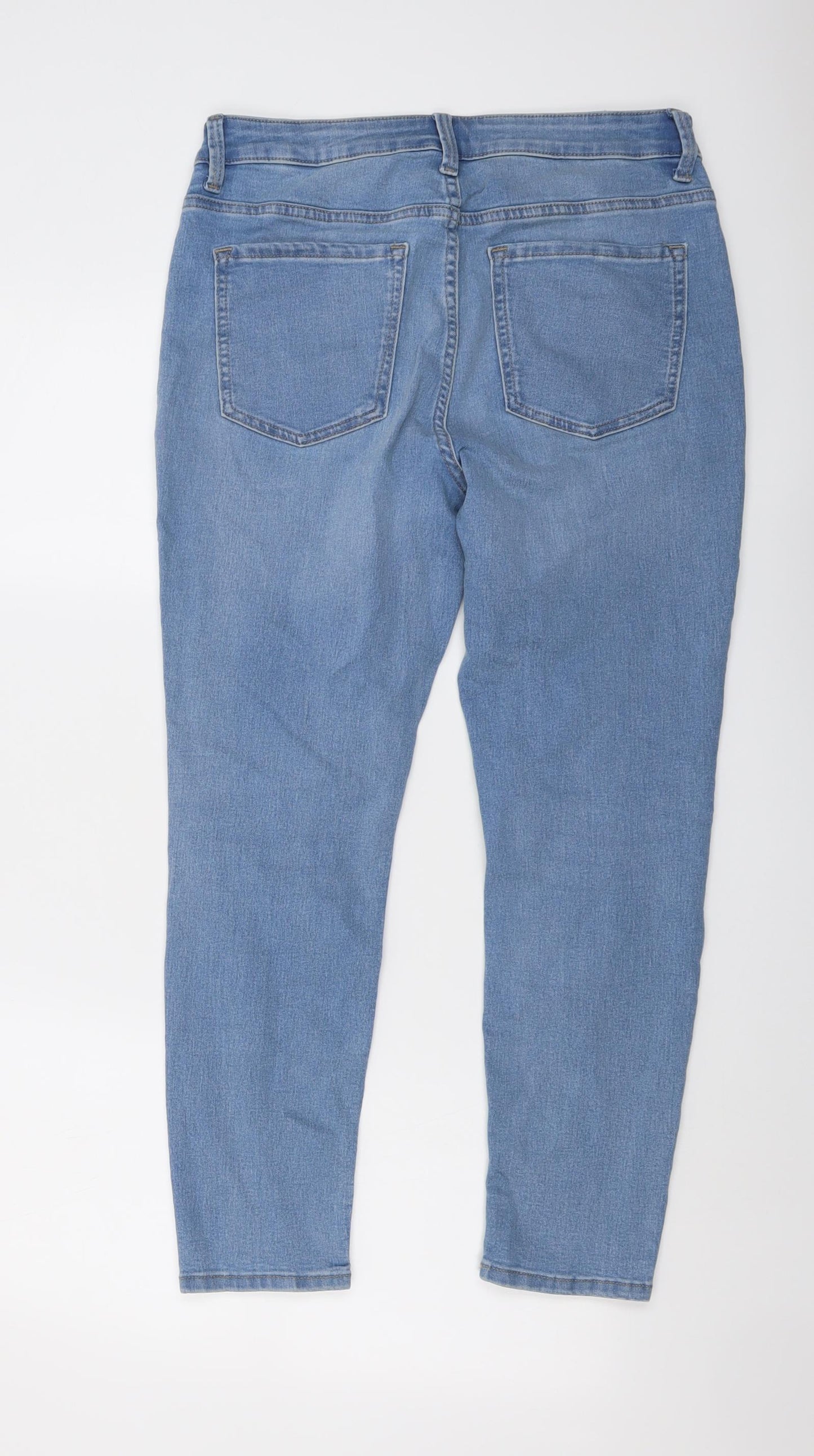 Marks and Spencer Womens Blue Cotton Skinny Jeans Size 12 L25 in Regular Button