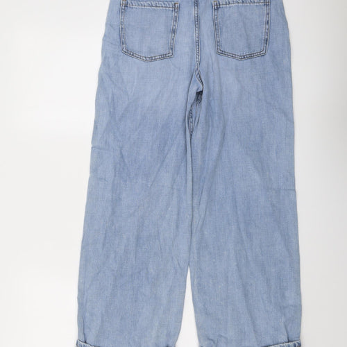 Marks and Spencer Girls Blue Cotton Wide-Leg Jeans Size 12-13 Years Regular Button - Distressed