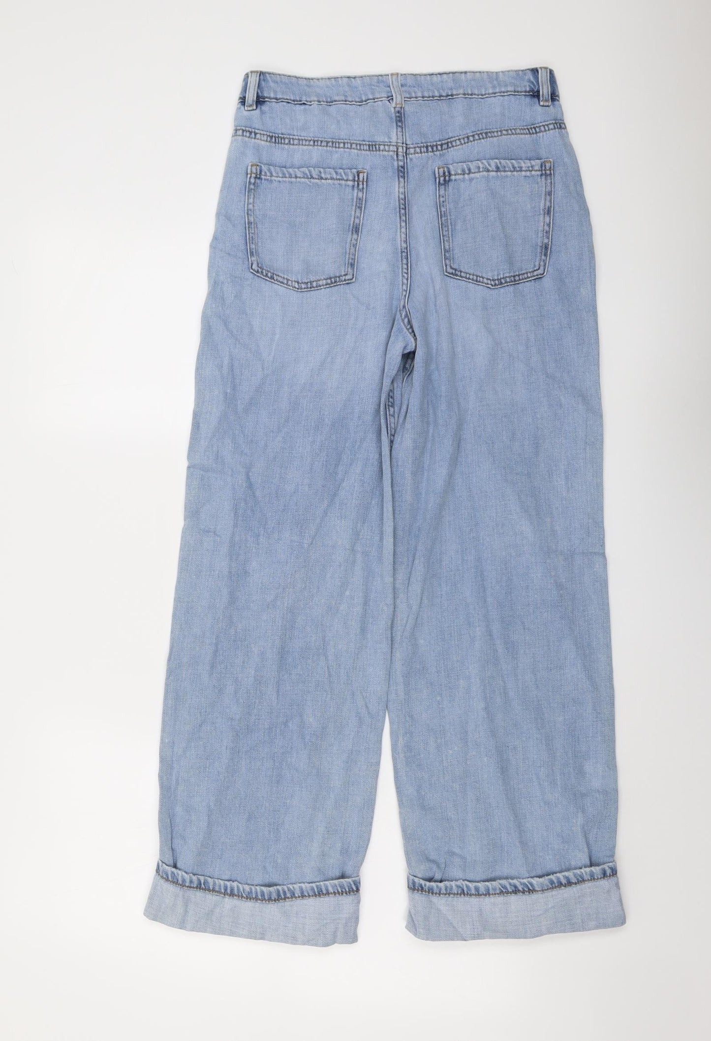 Marks and Spencer Girls Blue Cotton Wide-Leg Jeans Size 12-13 Years Regular Button - Distressed