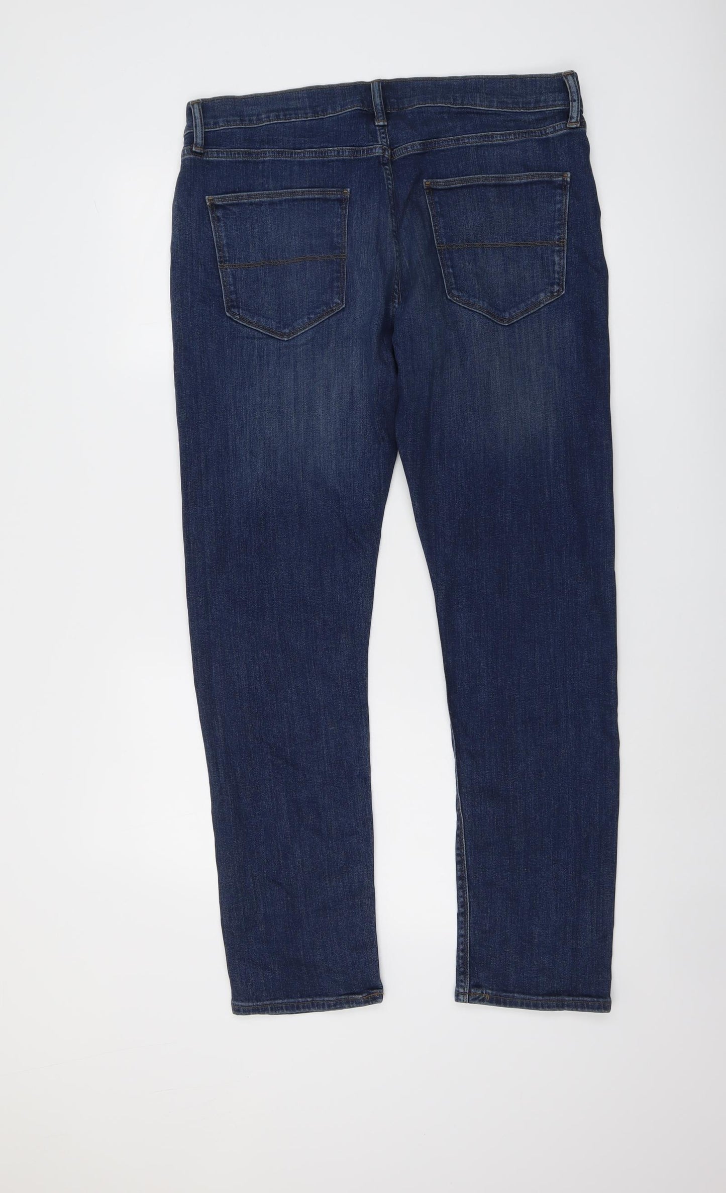 Marks and Spencer Mens Blue Cotton Straight Jeans Size 34 in L31 in Slim Button