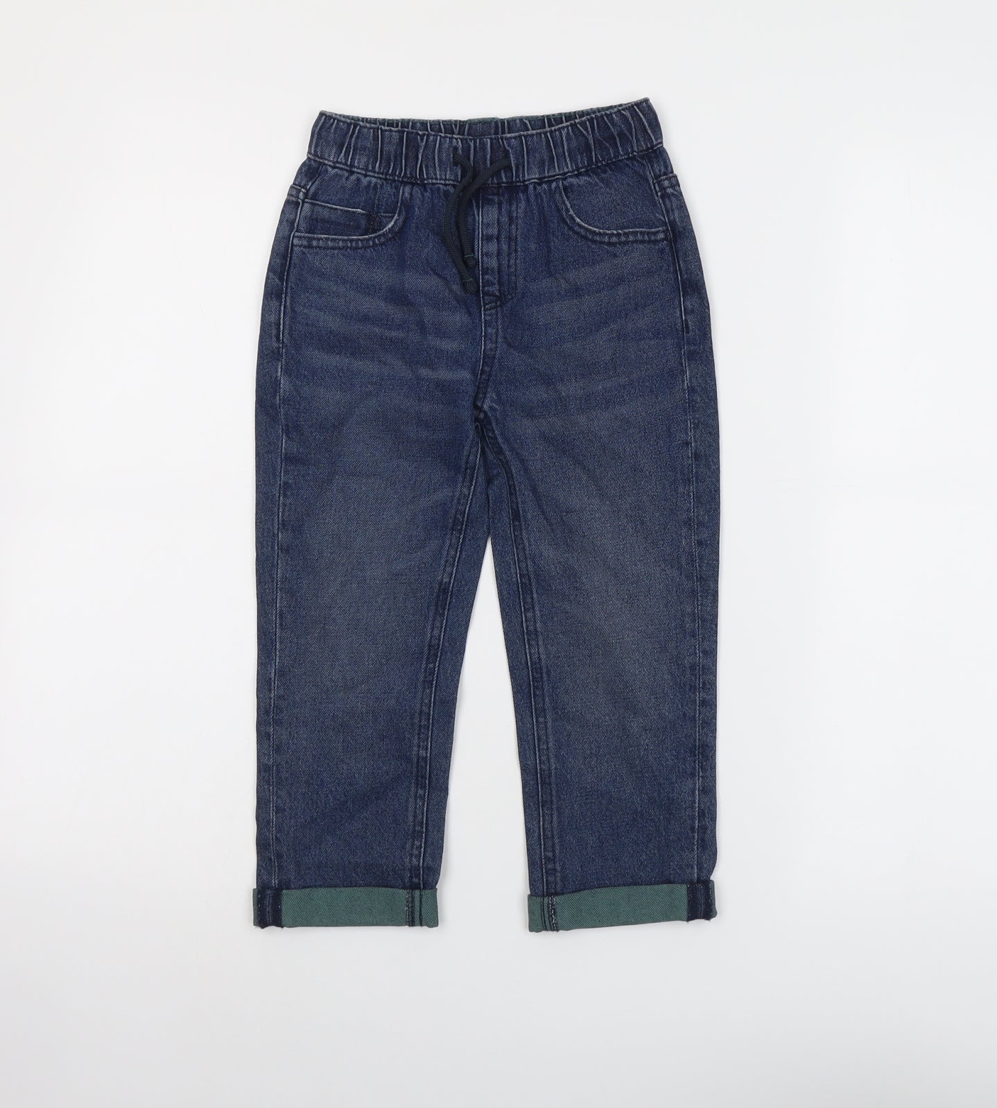 Marks and Spencer Boys Blue Cotton Straight Jeans Size 4-5 Years Regular Drawstring