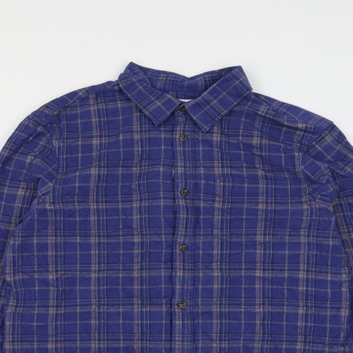 Marks and Spencer Mens Blue Plaid Cotton Button-Up Size L Collared Button