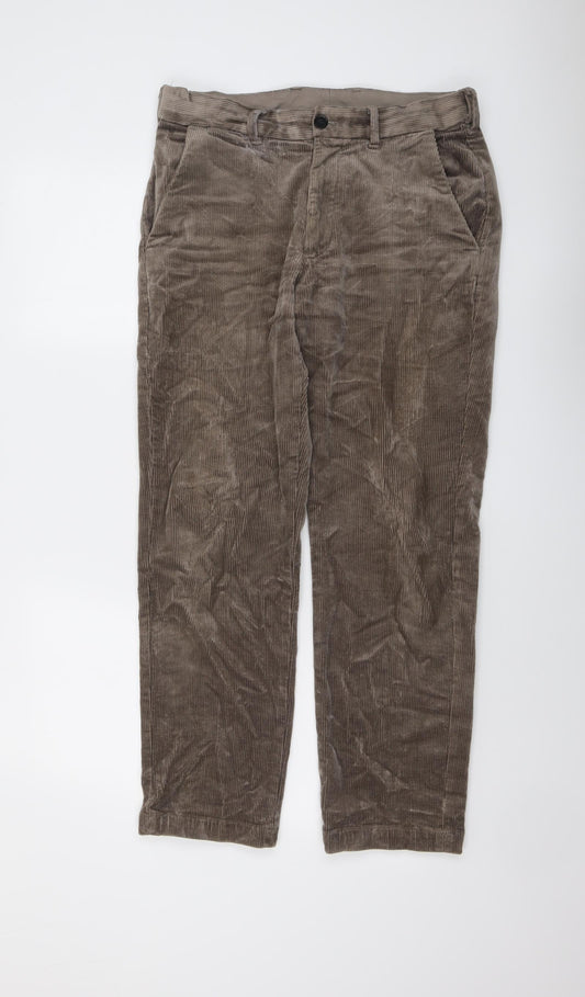 Marks and Spencer Mens Brown Cotton Trousers Size 30 in L29 in Regular Button