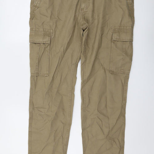 Marks and Spencer Mens Beige Cotton Cargo Trousers Size 36 in L31 in Regular Button