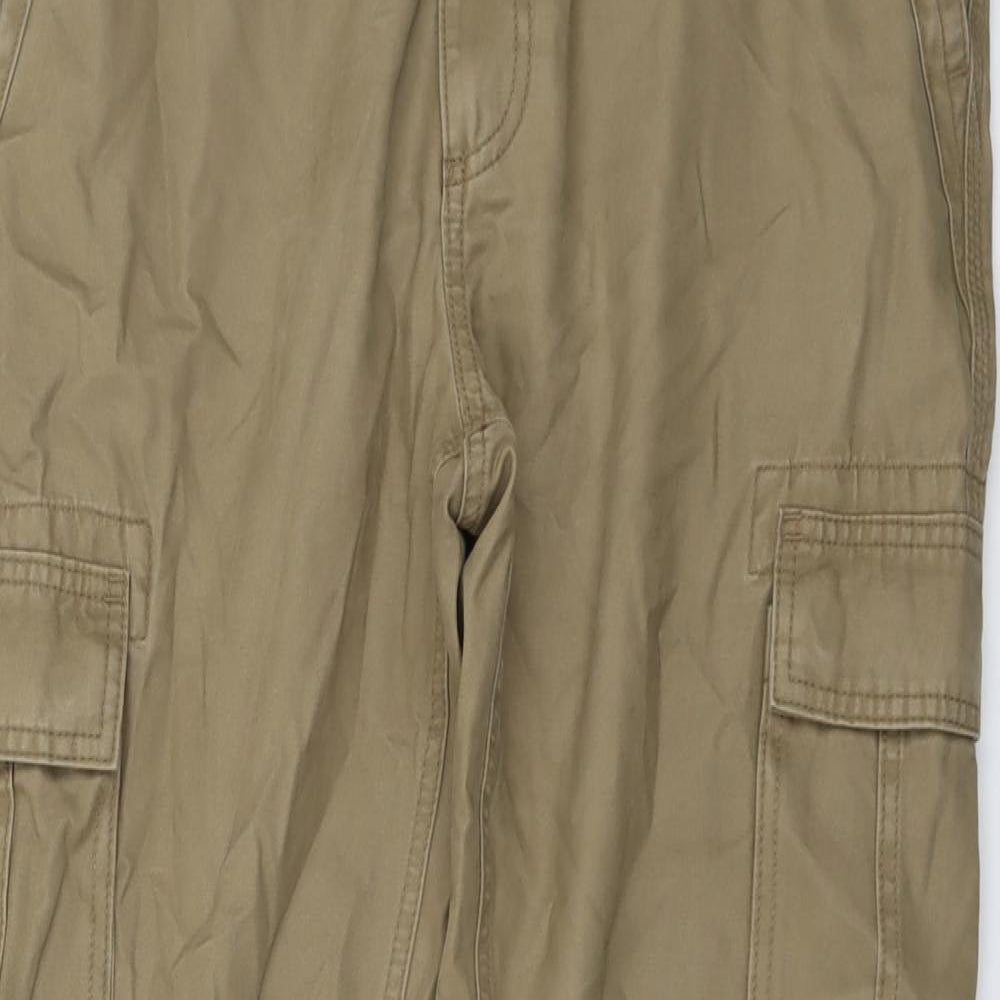 Marks and Spencer Mens Beige Cotton Cargo Trousers Size 36 in L31 in Regular Button