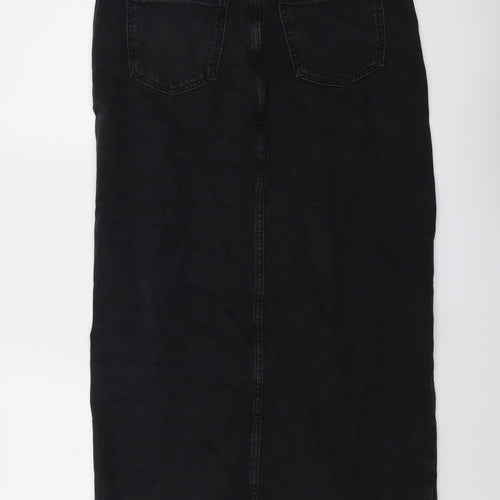 New Look Womens Black Cotton A-Line Skirt Size 10 Button