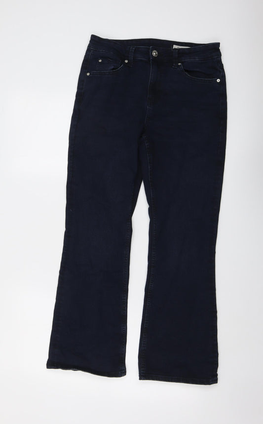 Marks and Spencer Womens Blue Cotton Bootcut Jeans Size 12 L27 in Regular Button