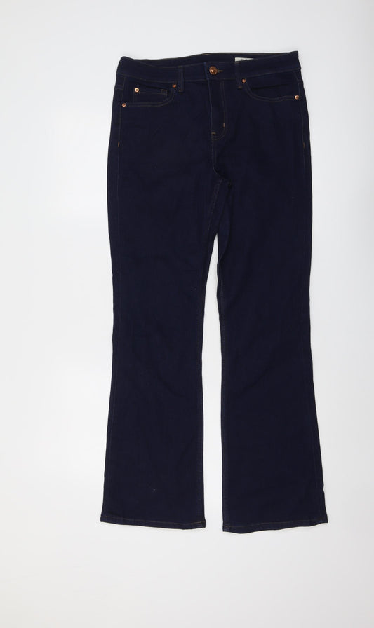 Marks and Spencer Womens Blue Cotton Bootcut Jeans Size 12 L29 in Regular Button