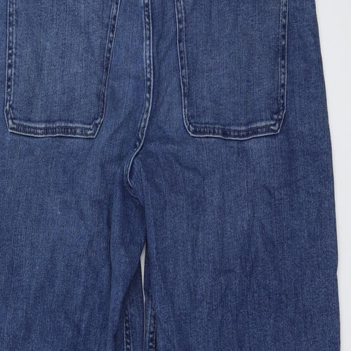 Per Una Womens Blue Cotton Wide-Leg Jeans Size 12 L26 in Regular Button
