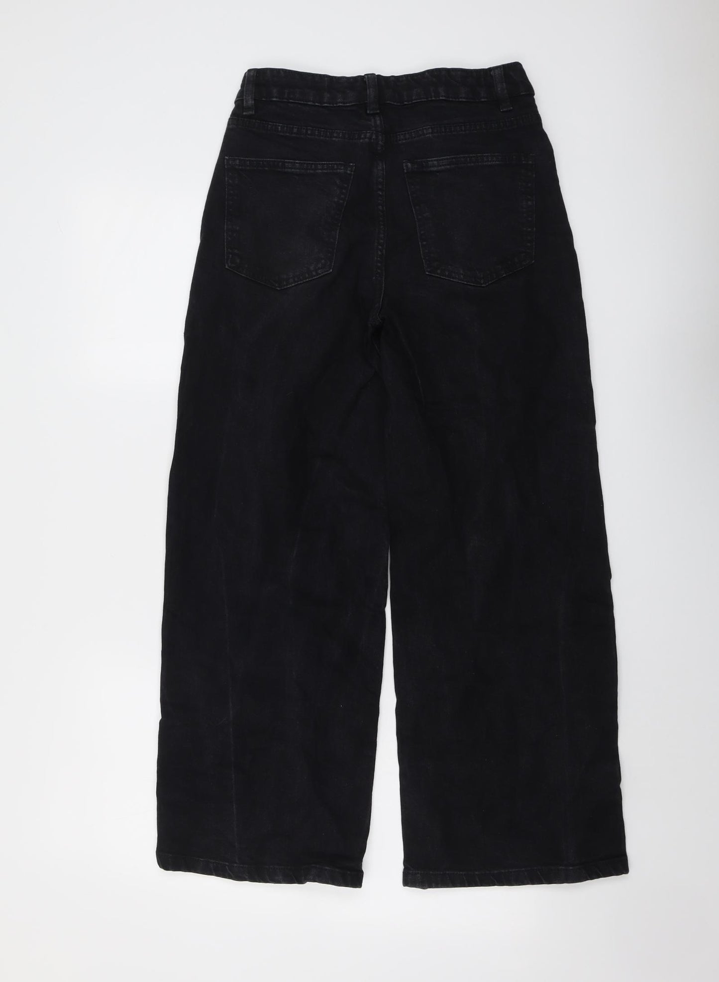 Marks and Spencer Womens Black Cotton Wide-Leg Jeans Size 8 L26 in Regular Button