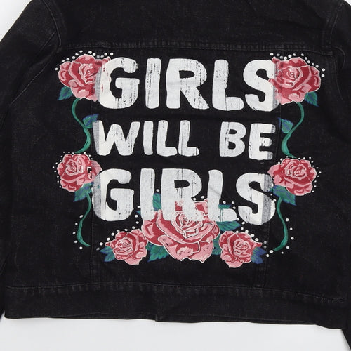 Very Girls Black Jacket Size 13 Years Button - Girls Will Be Girls Slogan