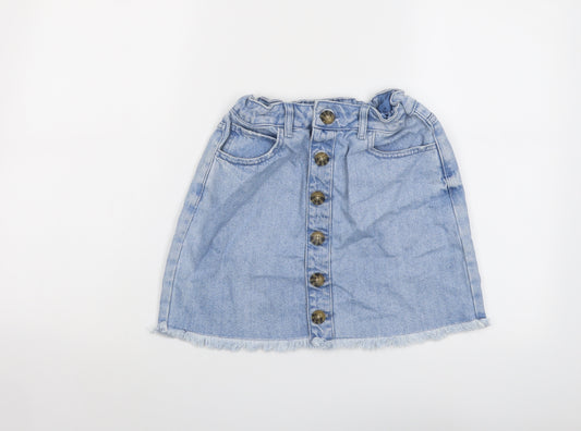 Marks and Spencer Girls Blue Cotton Mini Skirt Size 12-13 Years Regular Button