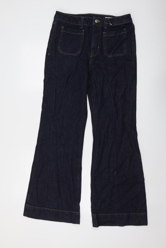 Marks and Spencer Womens Blue Cotton Bootcut Jeans Size 12 L30 in Regular Button