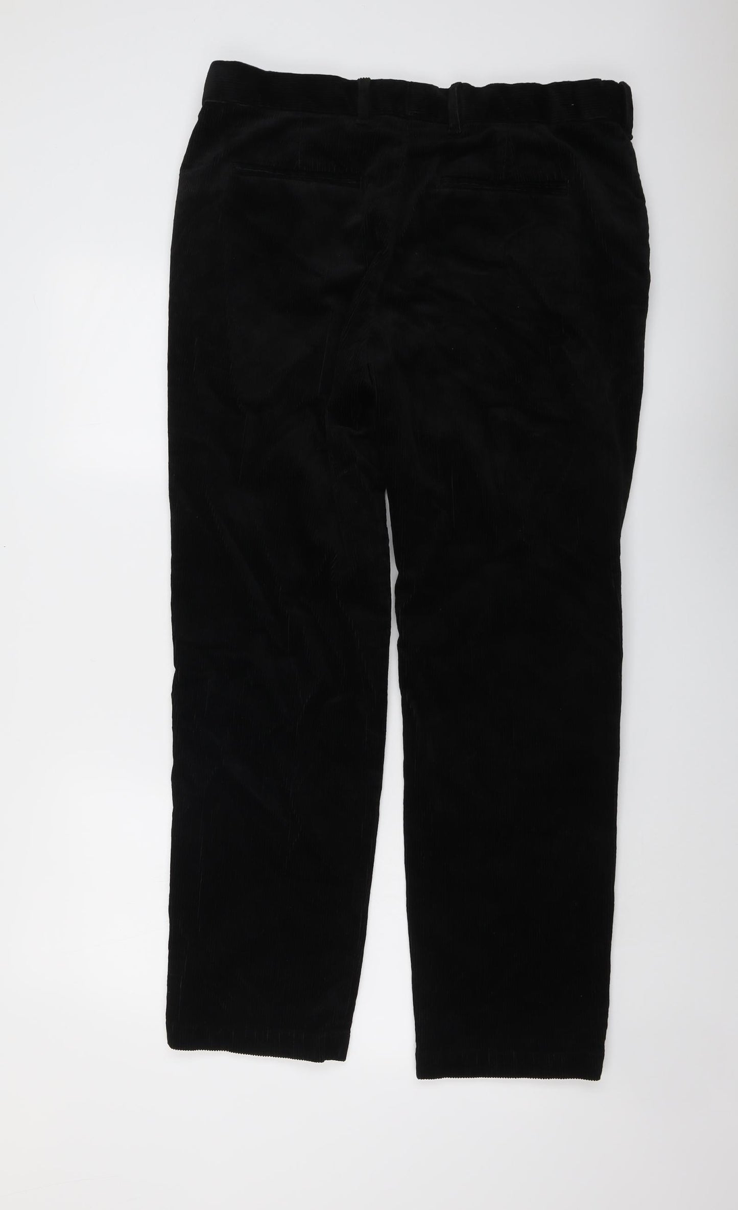 Marks and Spencer Mens Black Cotton Trousers Size 36 in L31 in Regular Button