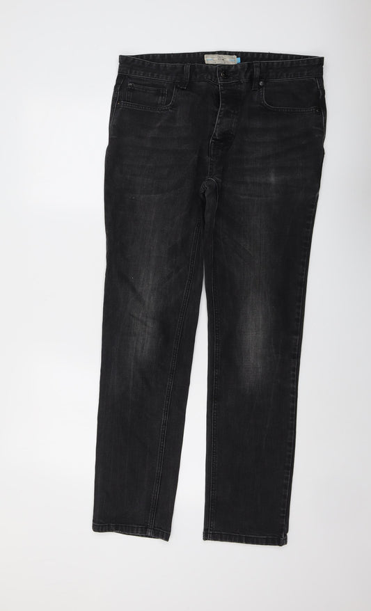 NEXT Mens Black Cotton Straight Jeans Size 32 in L30 in Regular Button