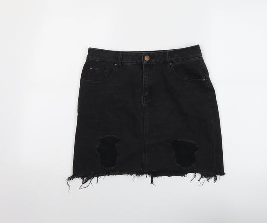 New Look Girls Black Cotton Mini Skirt Size 14 Years Regular Button - Distressed