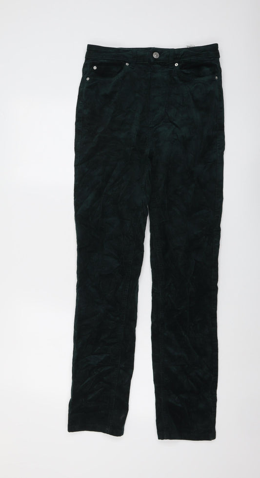 Marks and Spencer Womens Green Cotton Trousers Size 8 L30 in Regular Button
