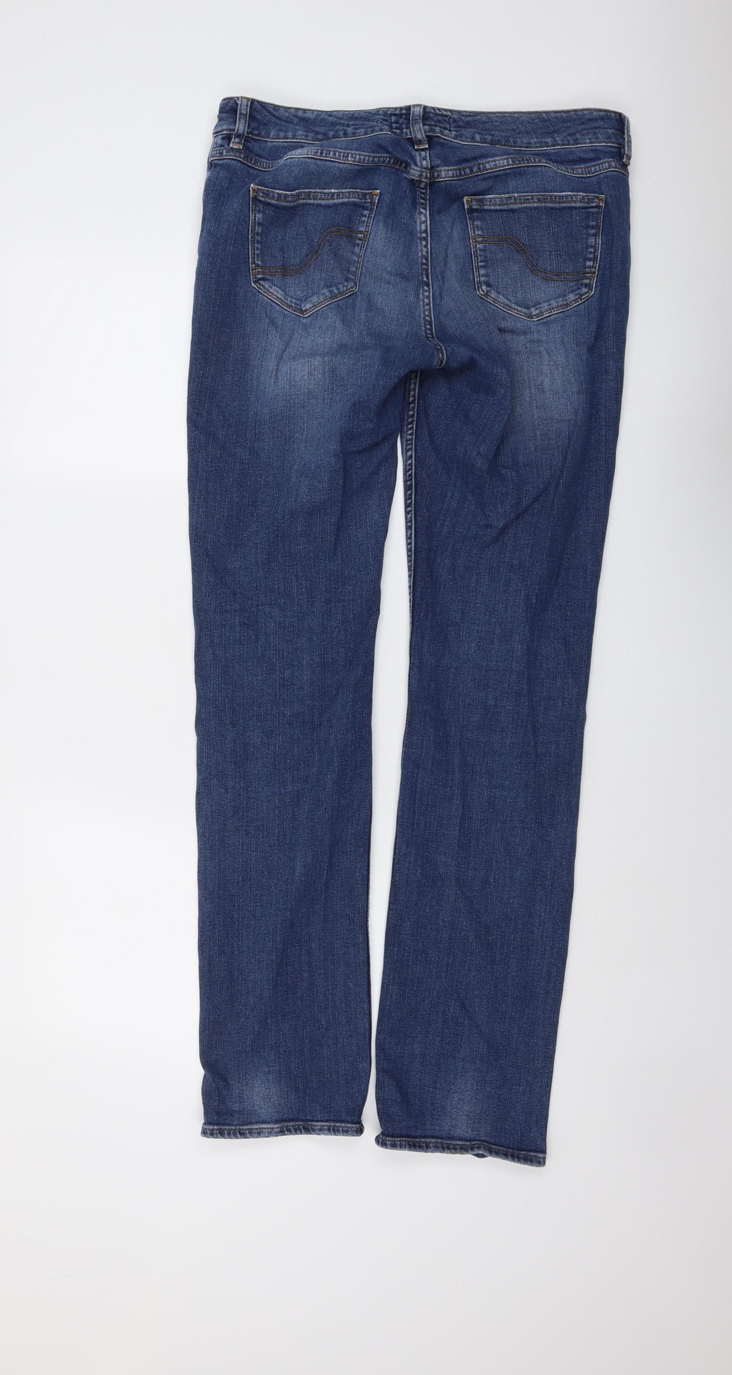 Fat Face Womens Blue Cotton Straight Jeans Size 12 L31 in Regular Button