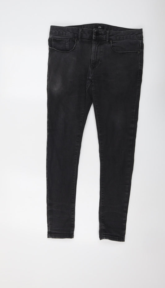 River Island Mens Black Cotton Skinny Jeans Size 30 in L30 in Regular Button