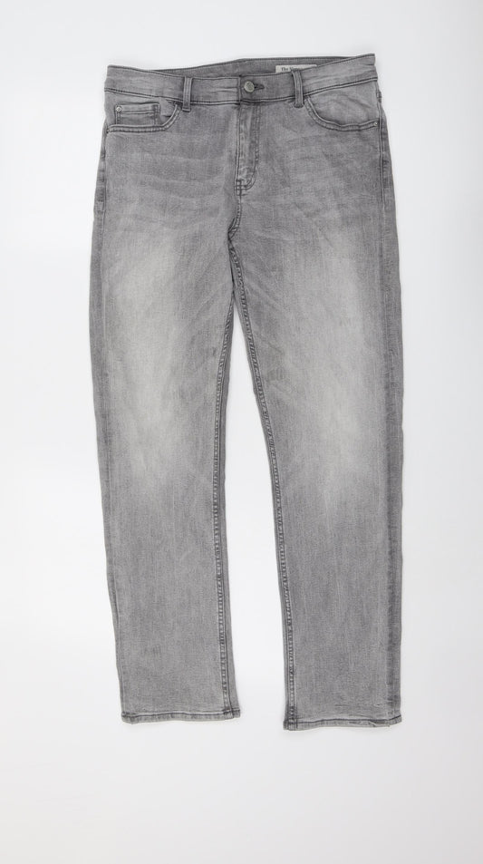 Marks and Spencer Womens Grey Cotton Straight Jeans Size 12 L28 in Regular Button