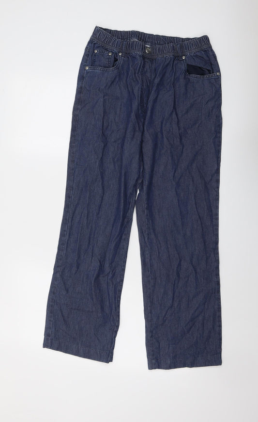 Damart Womens Blue Cotton Trousers Size 12 L27 in Regular