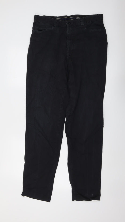 Boss Mens Blue Cotton Trousers Size 32 in L34 in Regular Button