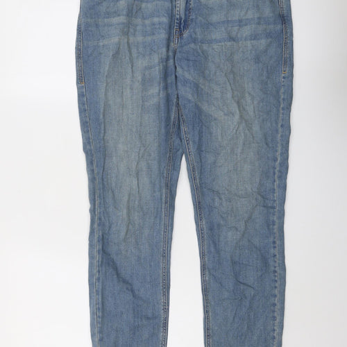 Marks and Spencer Womens Blue Cotton Boyfriend Jeans Size 10 L29 in Regular Button