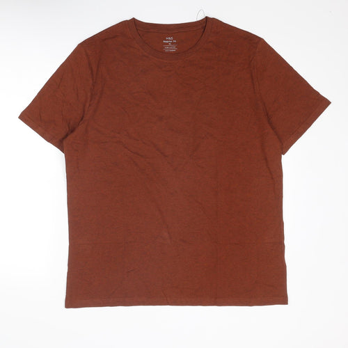 Marks and Spencer Mens Brown Cotton T-Shirt Size XL Round Neck