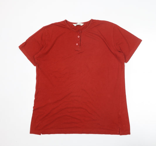 BHS Womens Red Cotton Basic T-Shirt Size 14 Henley - Size 14-16