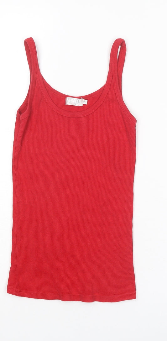 Topshop Womens Red Cotton Basic Tank Size 10 Scoop Neck