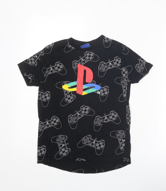 PlayStation Boys Black Geometric Cotton Basic T-Shirt Size 8 Years Round Neck Pullover