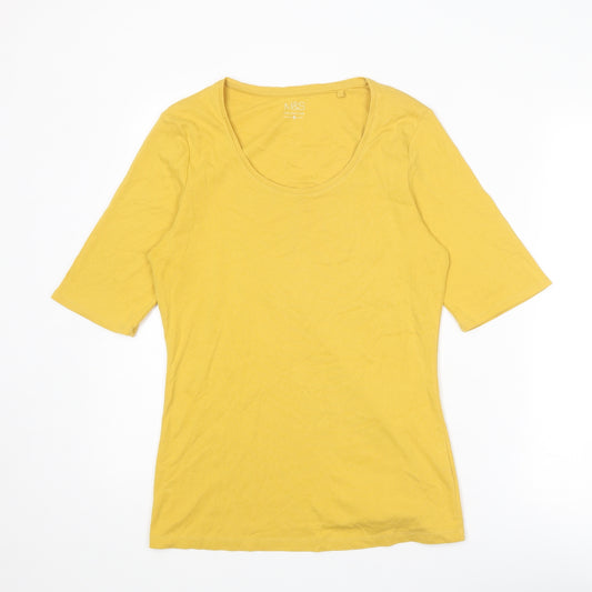 Marks and Spencer Womens Yellow Cotton Basic T-Shirt Size 16 Scoop Neck